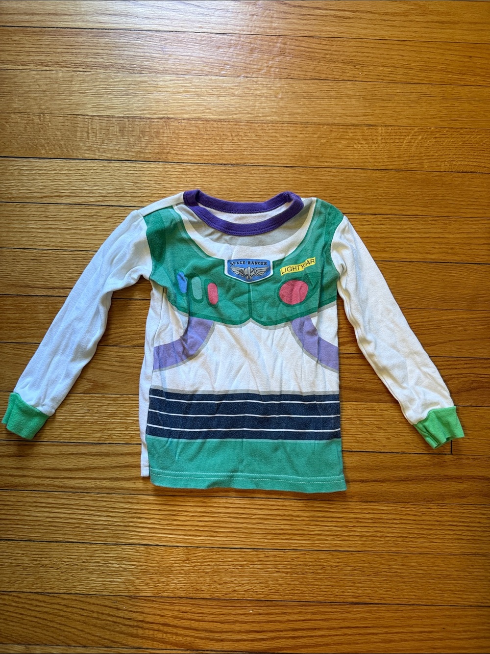 GAP Kids Long-Sleeve Buzz Ranger Graphic Top in Green, White, Purple